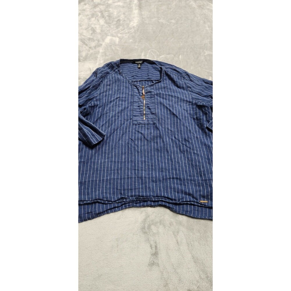 Ellen Tracy Women's Size XL Blue Striped 100% Linen Zip Up Shirt